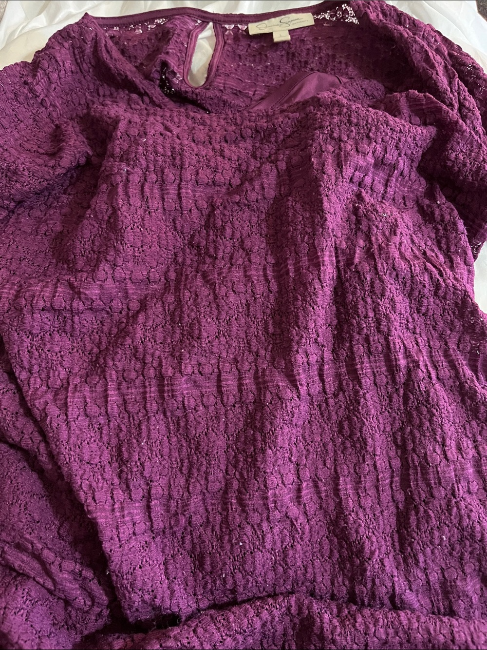 Jessica Simpson Deep Plum Lace Overlay Tunic